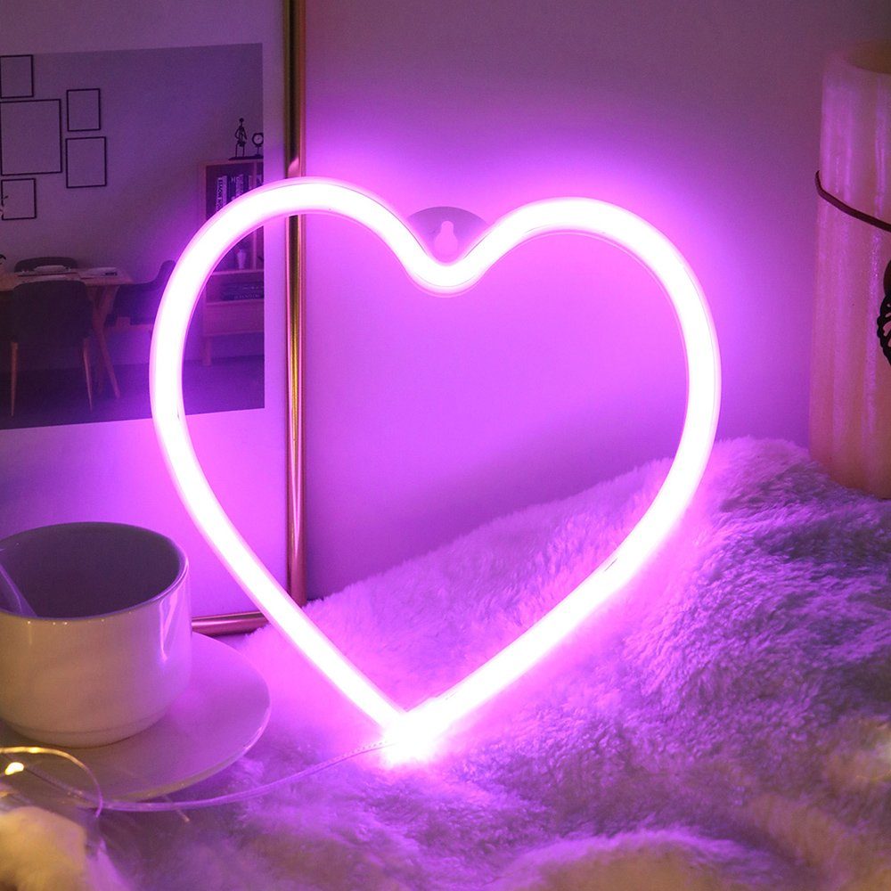 Rosnek LED Dekolicht Party Alien, Schlafzimmer Lila Wand, Schmetterling Neon Batterie/USB, Herz für Deko Lichter Blitz