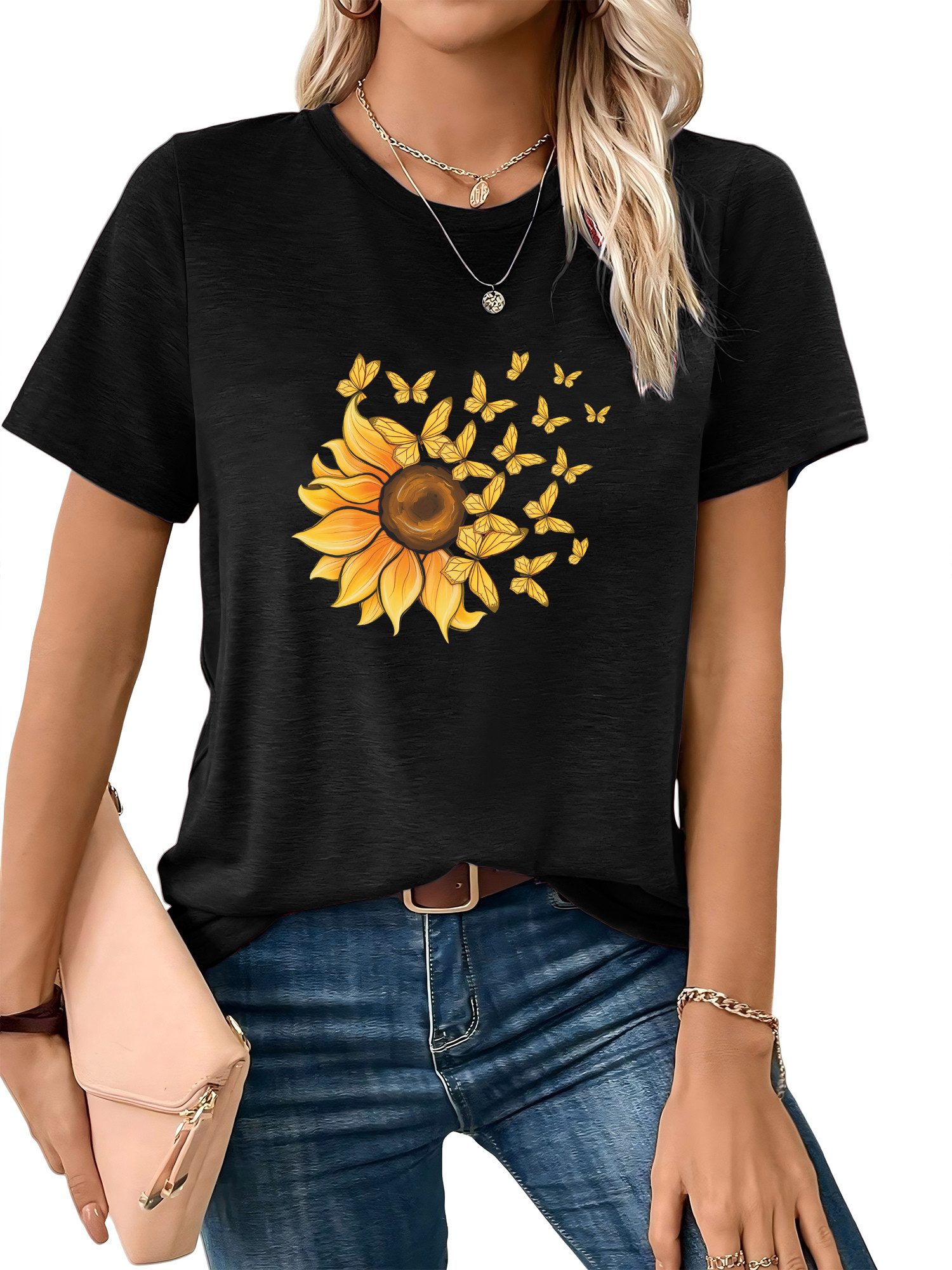 PYL Rundhalsshirt Damen Casual Kurzarmshirt mit günstig online kaufen