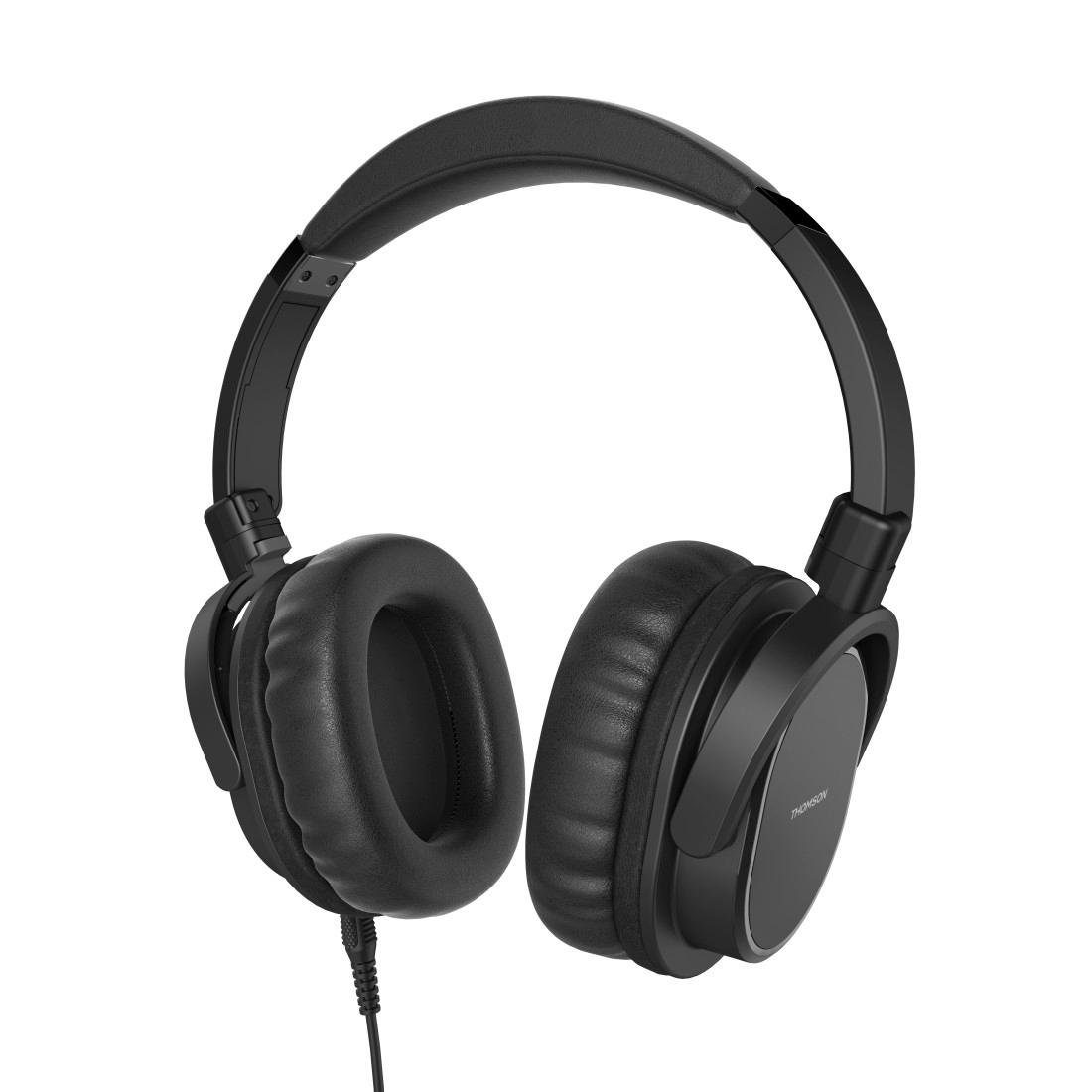 Thomson TV Headset Over-Ear mit Mikrofon, Seniorenkopfhörer, langes Kabel On-Ear-Kopfhörer (2 Lautstärkeregler, gepolsterte Ohrmuscheln und Kopfbügel) | On-Ear-Kopfhörer