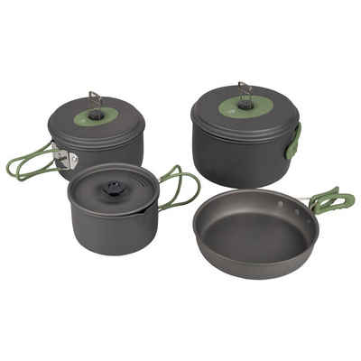 Bo-Camp Topf-Set Alu Kochset 4-teilig Camping Koch, Geschirr Trekking Topf Outdoor Pfanne