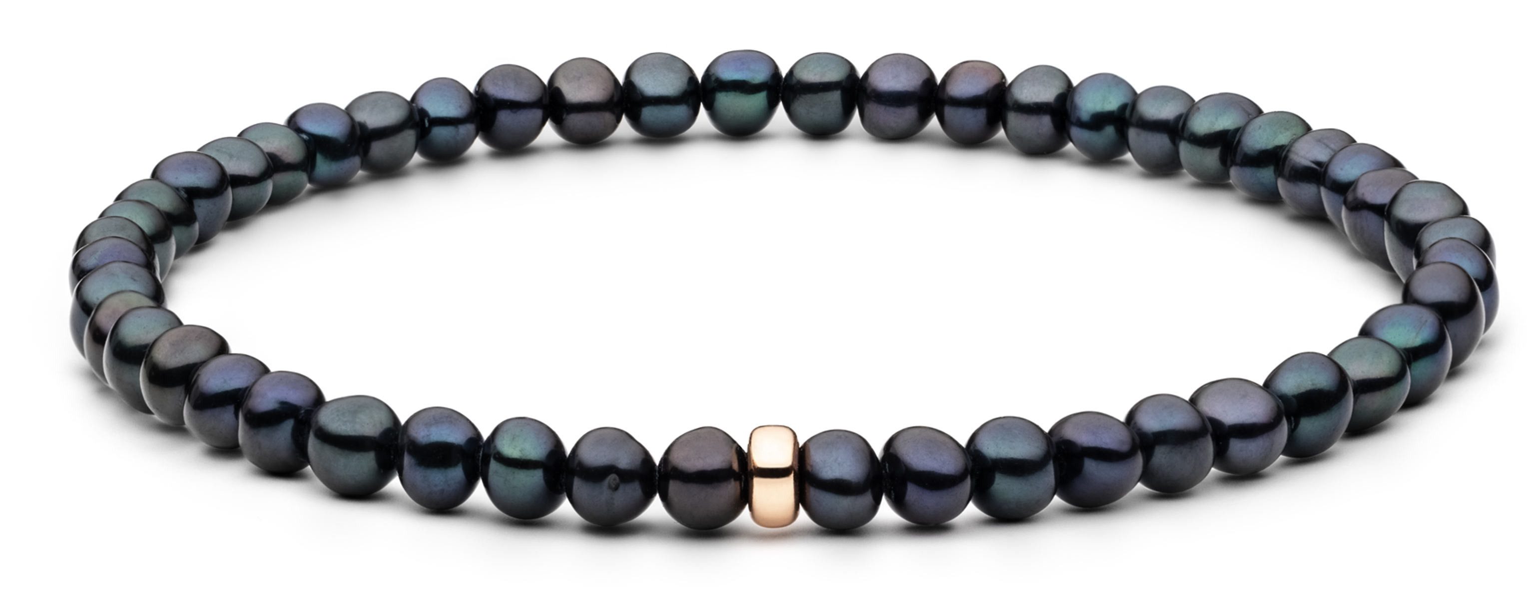 Gaura Pearls Perlenarmband modern schwarz rund 4-4.5 mm, 18.5 cm flex, echte Süßwasserzuchtperle, Roségold plattierte 925er Silber