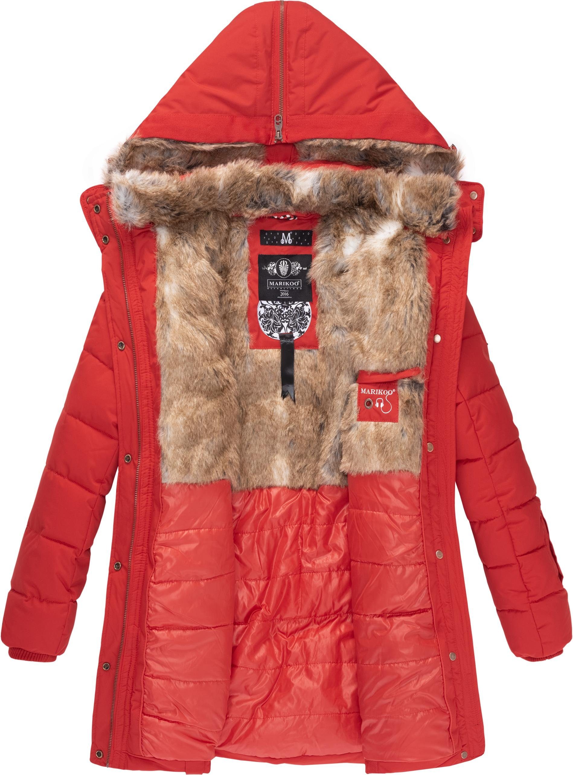 Marikoo Wintermantel Lieblings Jacke stylischer Winter Steppmantel m. Kunstpelz-Kapuze