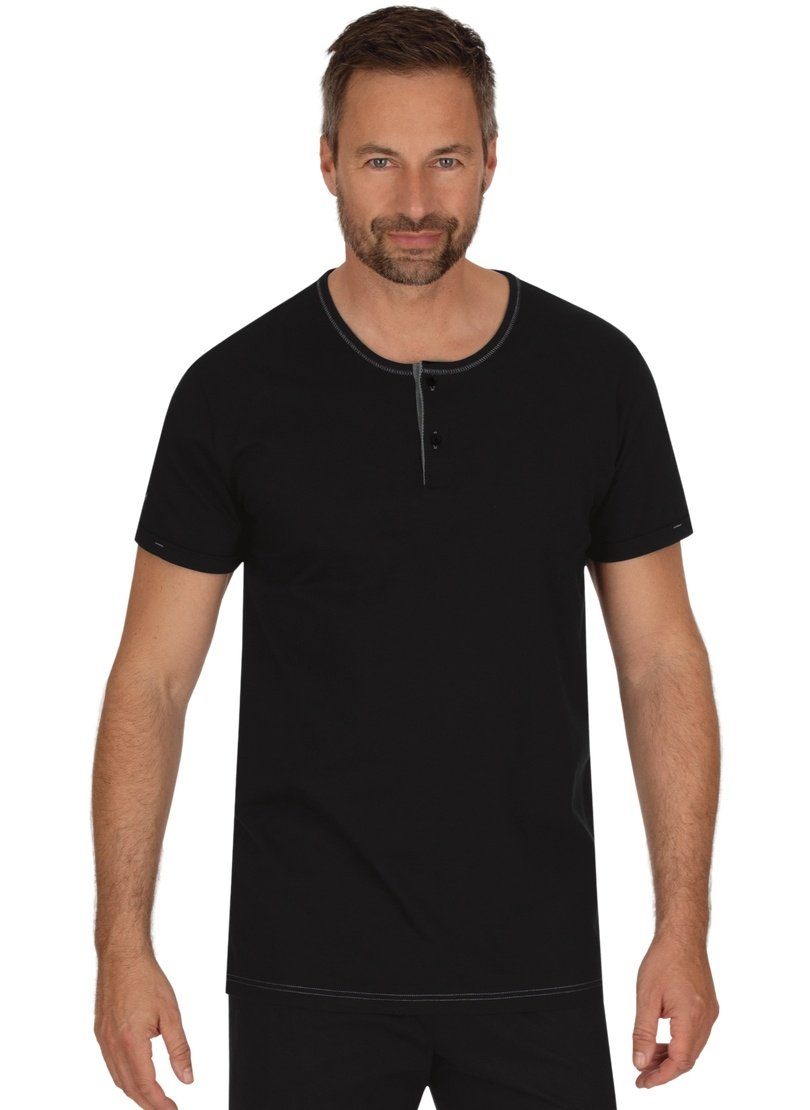 schwarz-C2C Trigema Biobaumwolle Knopfleiste aus T-Shirt TRIGEMA T-Shirt