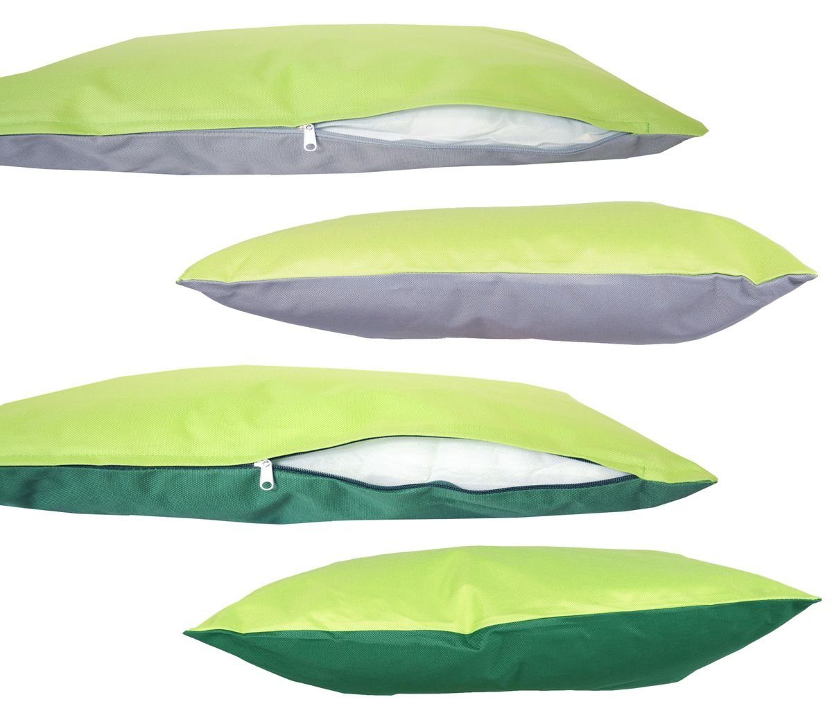 Lotus-Effekt, Füllung, JACK & / Grau-Grün Outdoor Wende Robust, inkl. Dekokissen Lounge 45x45cm Strapazierfähig, Außen 4x Dunkelgrün-Grün für Kissen mit Innen JACK geeignet 2-farbiges