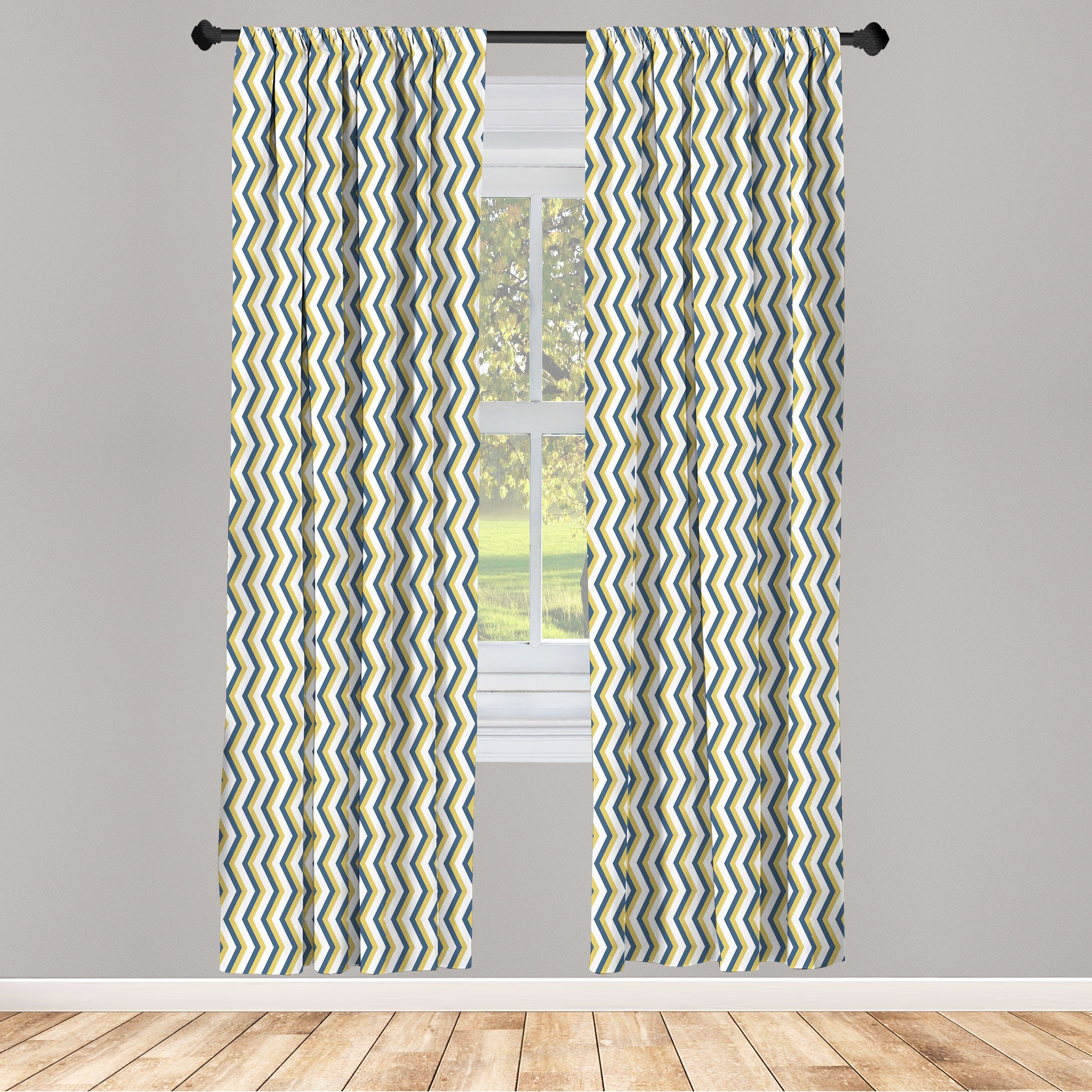 Gardine Vorhang für Wohnzimmer Schlafzimmer Dekor, Abakuhaus, Microfaser, grau Chevron Vertikal angeordneten Wellen