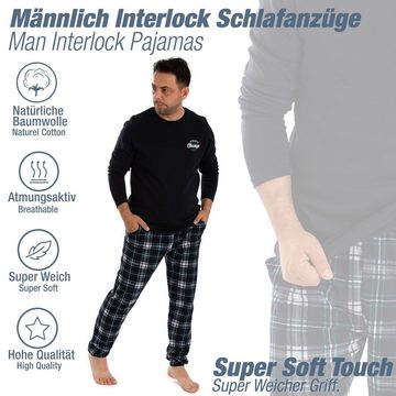 LOREZA Pyjama Schlafanzug langarm - Interlock Kariert - Dunkelblau (Set, 2 tlg)