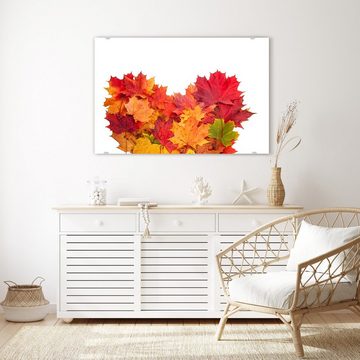 Primedeco Glasbild Wandbild Herz aus Herbstblätter mit Aufhängung, Blumen