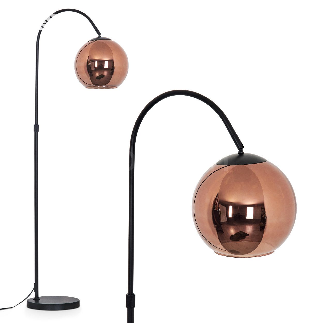 hofstein Stehlampe Stehlampe aus Metall/Glas in Schwarz/Kupferfarben, ohne Leuchtmittel, moderne Retro Leuchte mit Glasschirmen (25 cm) u. Fußschalter, 1xE27