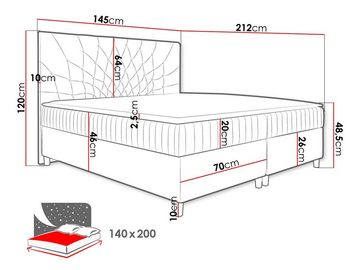MIRJAN24 Boxspringbett Prowansja (mit Hauptmatratze, Topper), Doppelbett mit zwei Bettkästen für die Bettwäsche, Kopfteil