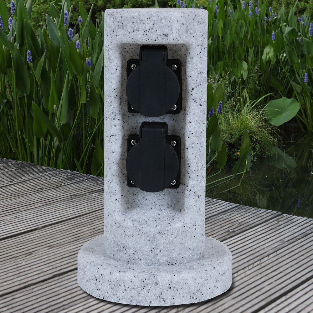 Home4Living Gartensteckdose Steckdosensäule Outdoor 2 Steckdosen in Steinoptik, Steinoptik