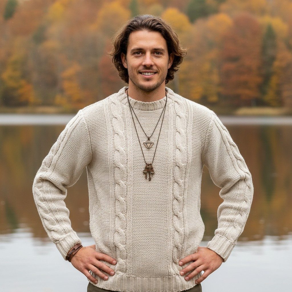 Guru-Shop Sweater Dicker Unisex Wollpullover mit Zopfmuster und..