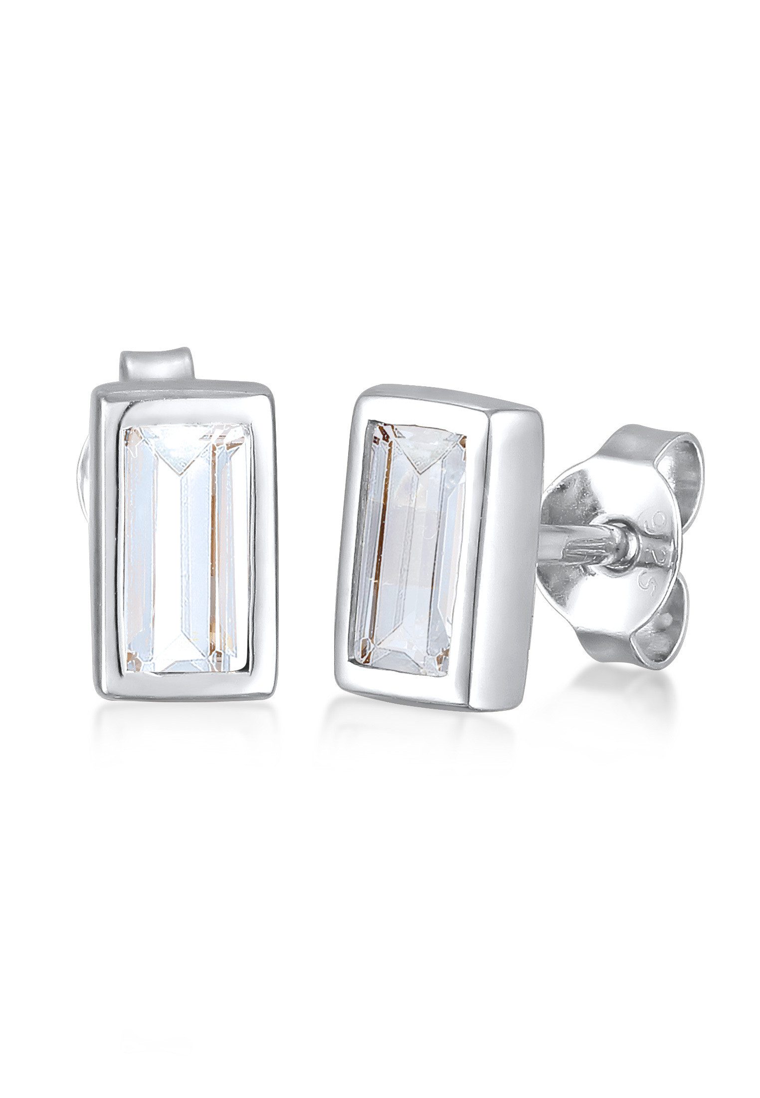 Paar Ohrstecker Rechteck Topas Weiß 925 Sterling Silber