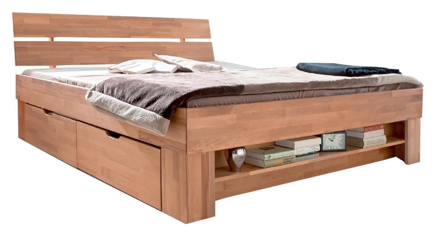 ELFO Bettgestell SOFIE, Kernbuche massiv geölt, 140 x 200 cm, mit 4 Schubladen