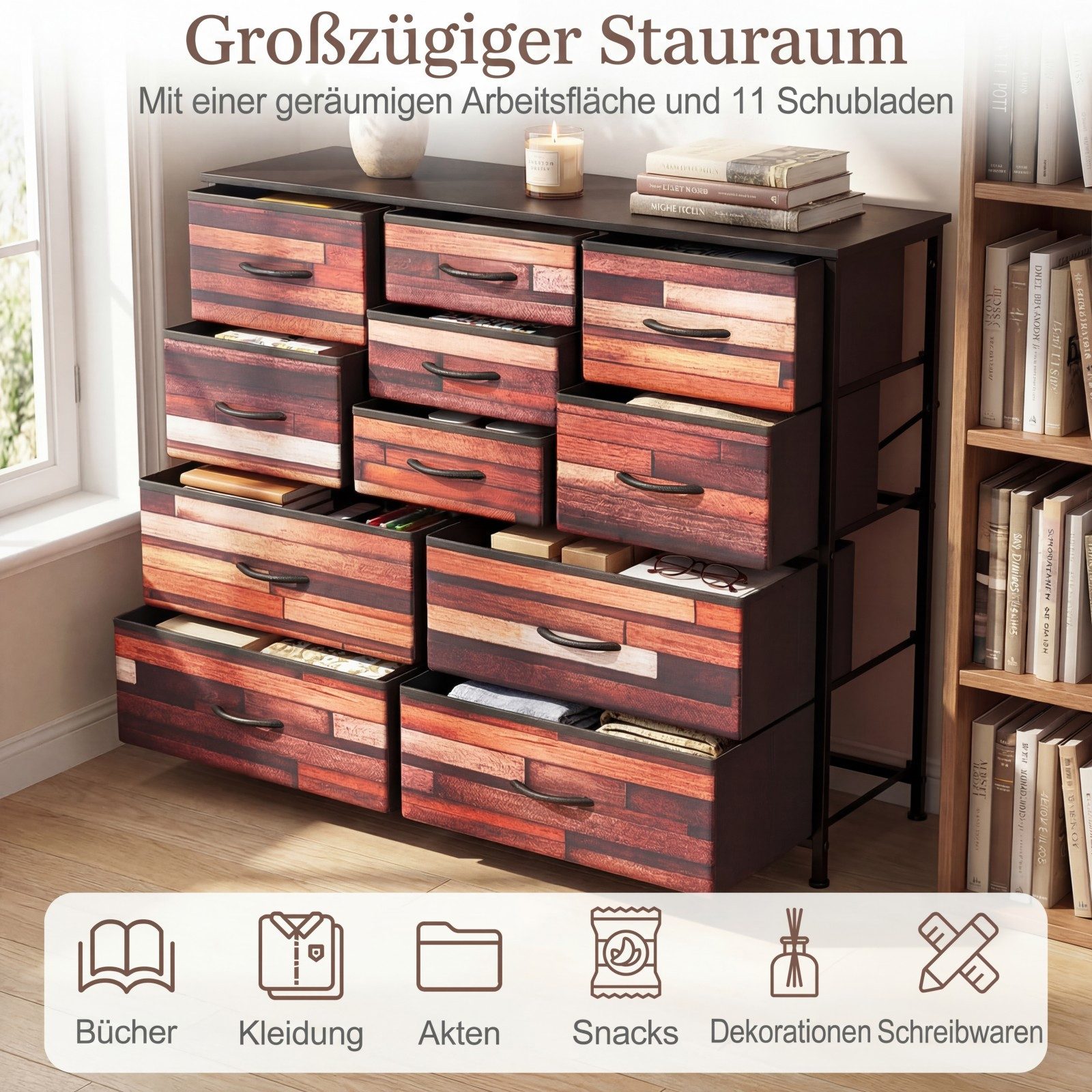 COSTWAY Kommode, Schubladenschrank mit 11 Stoffschubladen 100x30x82cm