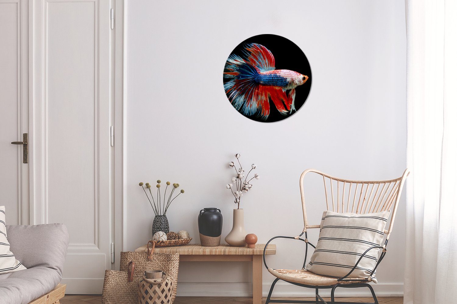Forex, Meerestier Wanddekoration Schwanz Gemälde Wandbild, Wohnzimmer, Rundes - cm - St), - Fisch MuchoWow Kreis Blau, 30x30 (1