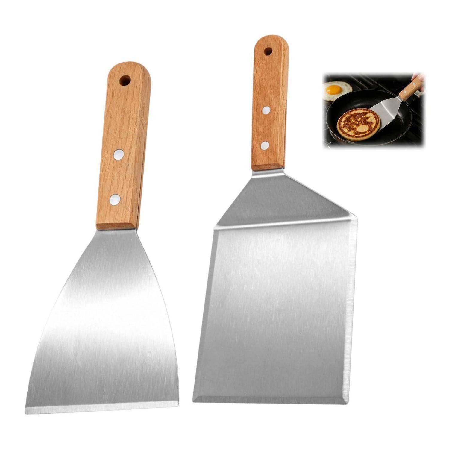 LuxusKollektion Grillbesteck-Set Grillspachtel Set Edelstahl Holzgriff Burgerwender Plancha