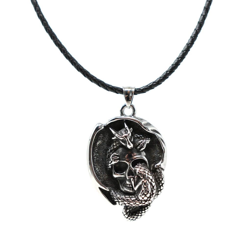 Kette mit Anhänger Lederkette Edelstahlkette 316L DRACHEN AMULETT