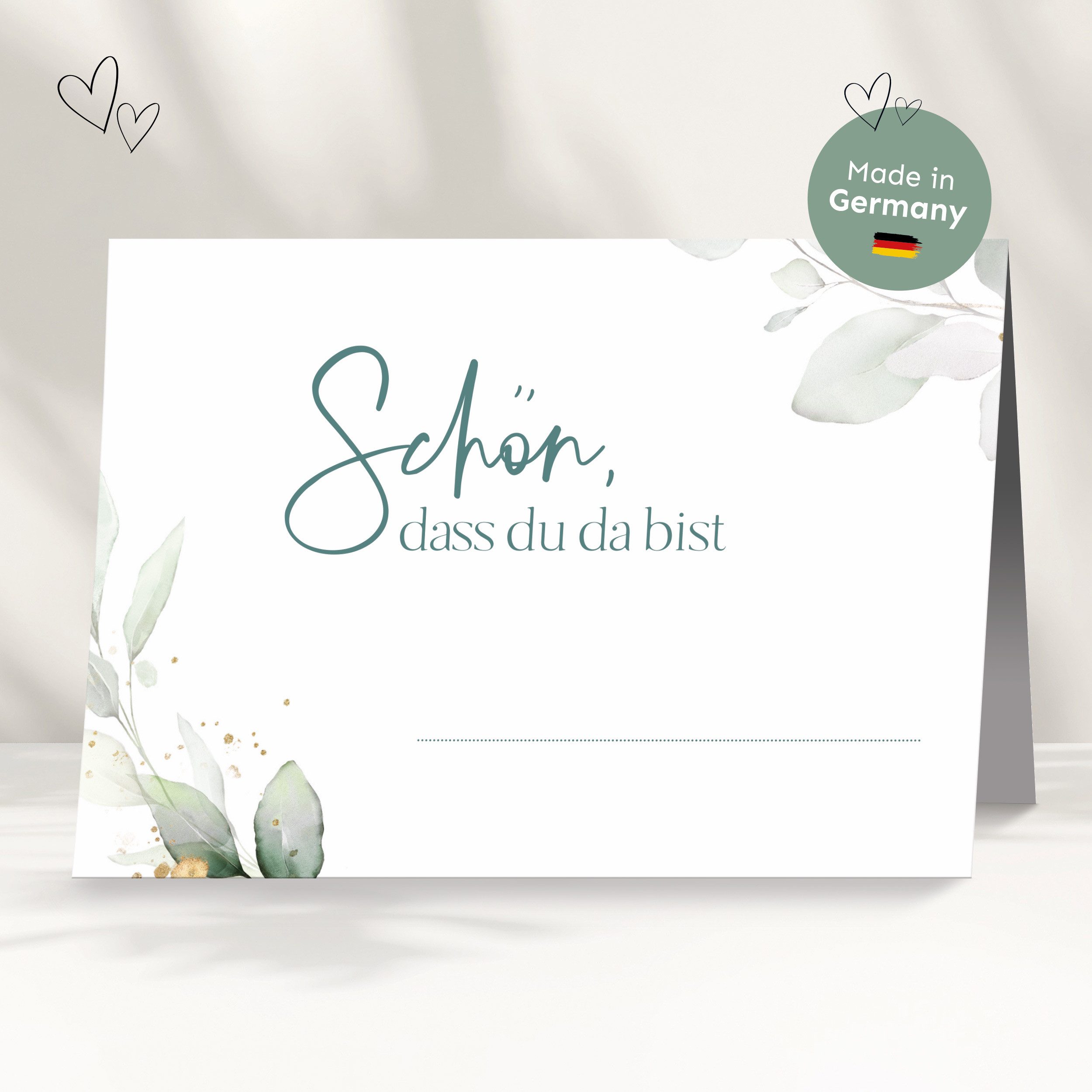 white & ivory Papierdekoration Platzkarte "schön, dass du da bist", 50 Stück, Tischkarte Hochzeit