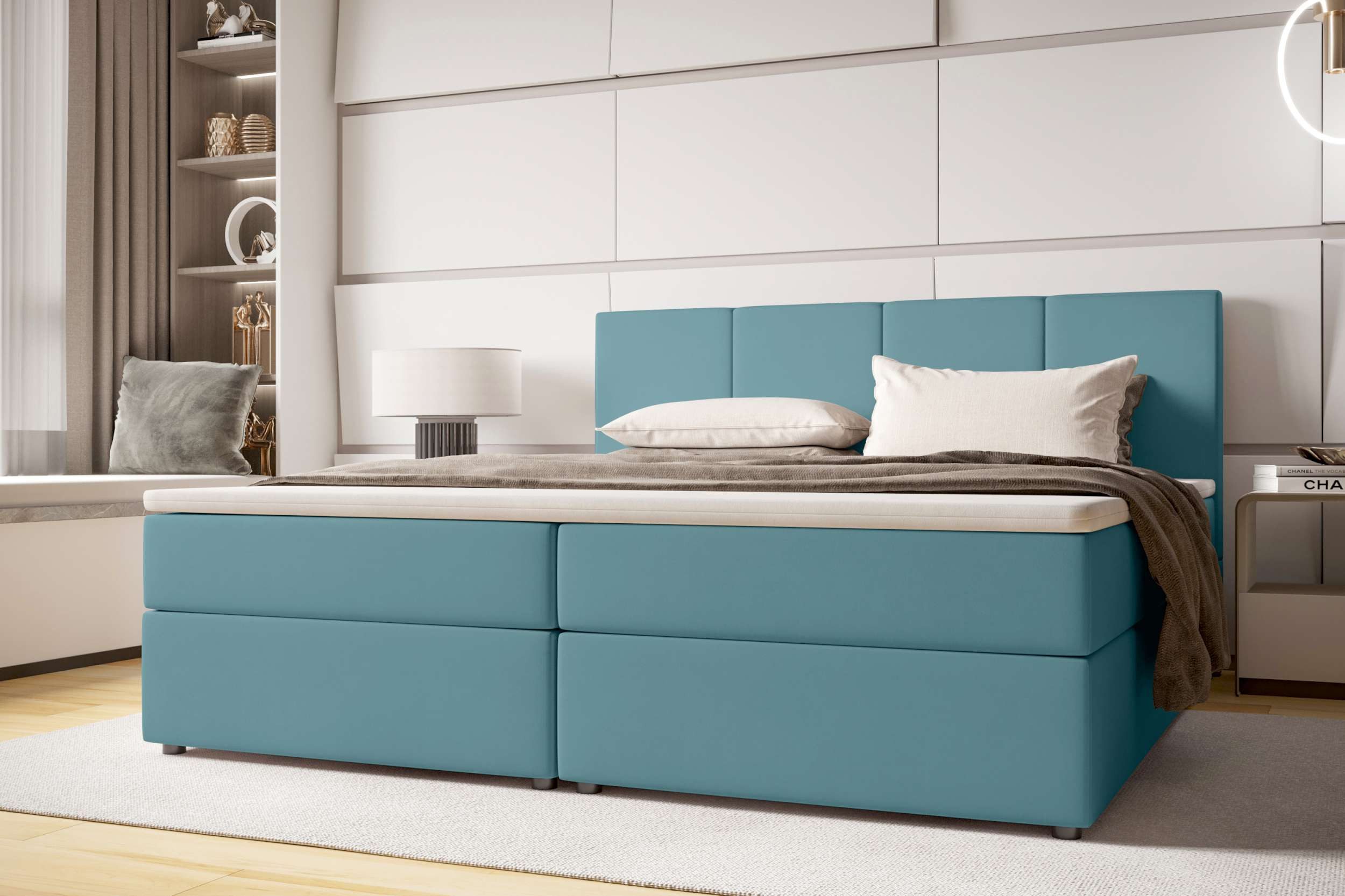 99rooms Boxspringbett Alvaro (Schlafzimmerbett, Bett), 140/160/180x200, mit Topper, Matratze, beidseitig öffnender Bettkasten