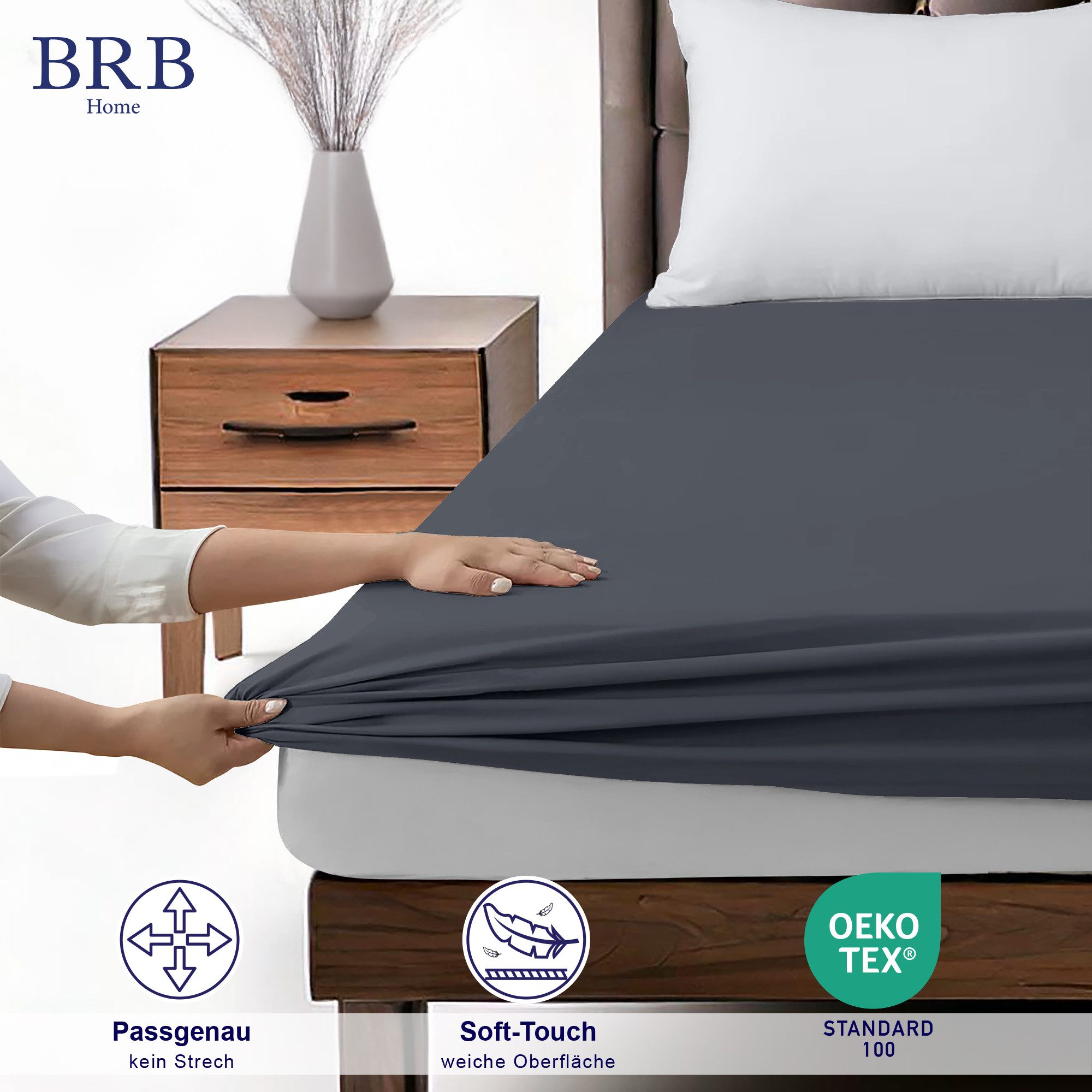 BRB HOME Spannbettlaken Spannbettlaken Jersey Baumwolle für Topper Boxspringbett bis 27 cm, Baumwolle, Gummizug: Rundum, (1 Stück), Matratzen bis 27 cm Höhe, OEKO TEX Standard 100, Jersey Spannbetttuch