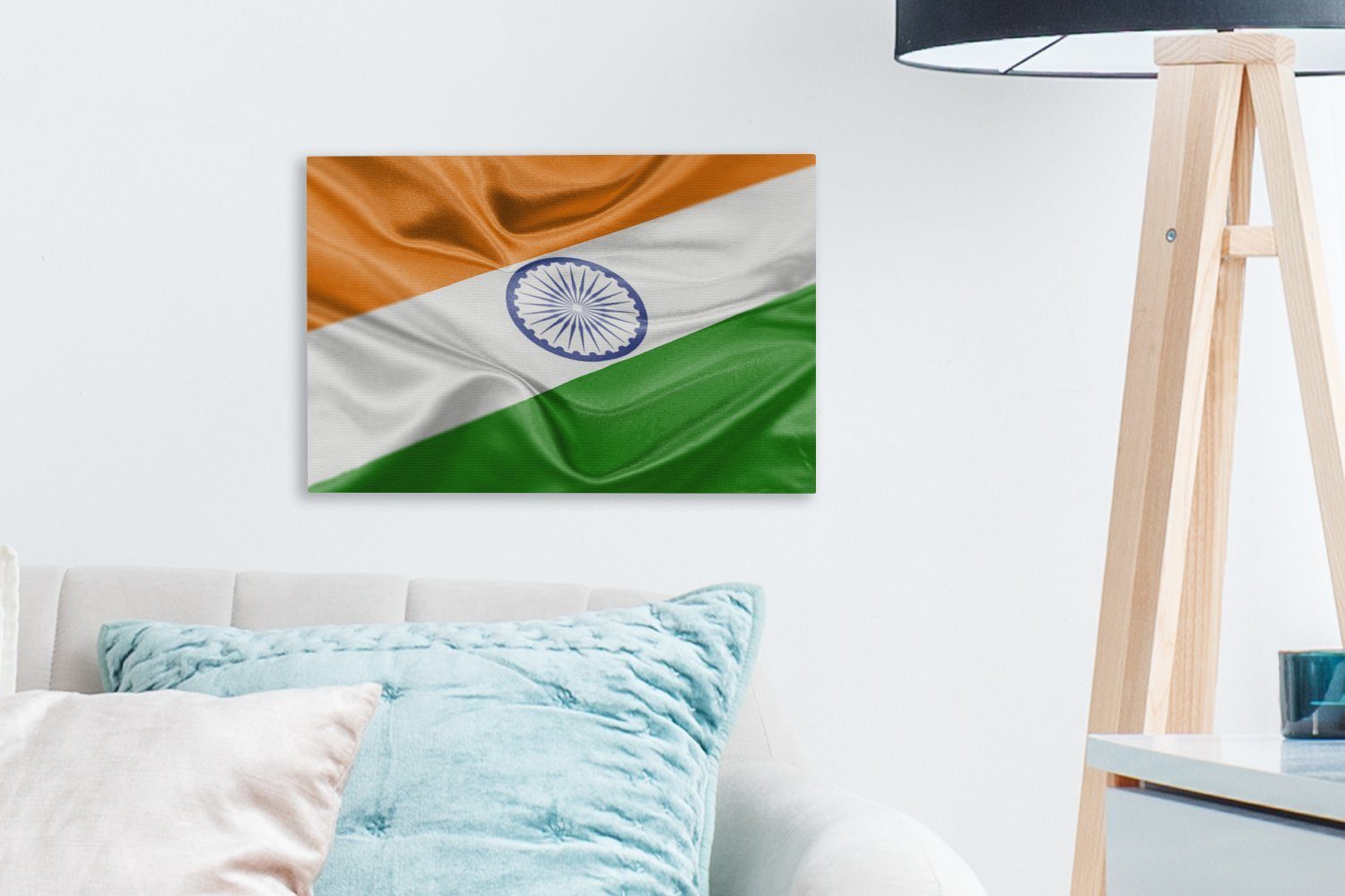 30x20 St), cm OneMillionCanvasses® Wandbild Leinwandbild Nahaufnahme Indien, Wanddeko, (1 Aufhängefertig, von Leinwandbilder, der Flagge