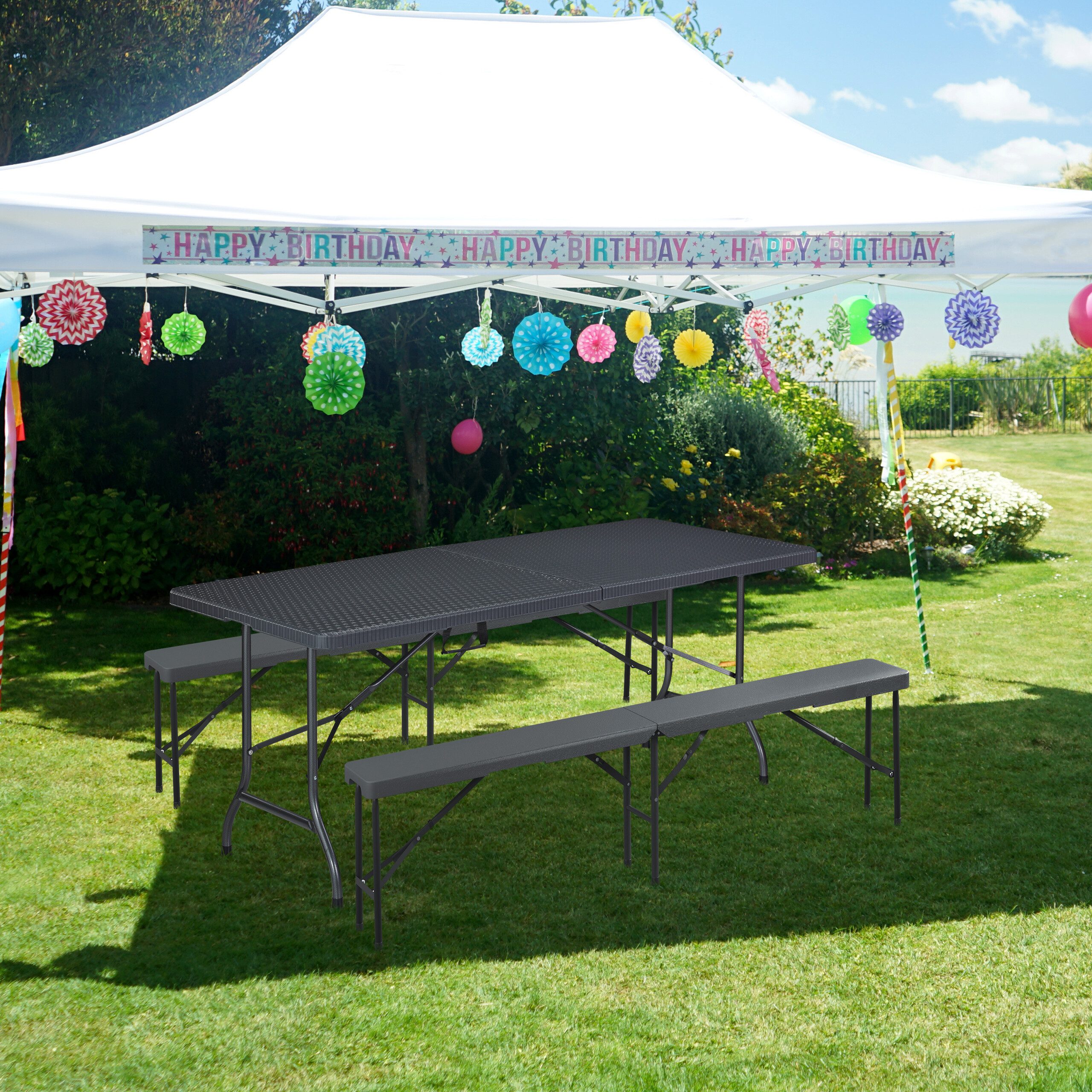 relaxdays Gartenbank Bierbank 2er Set 180 cm (2-St., 2er Set), grau – Bild 2 von 5