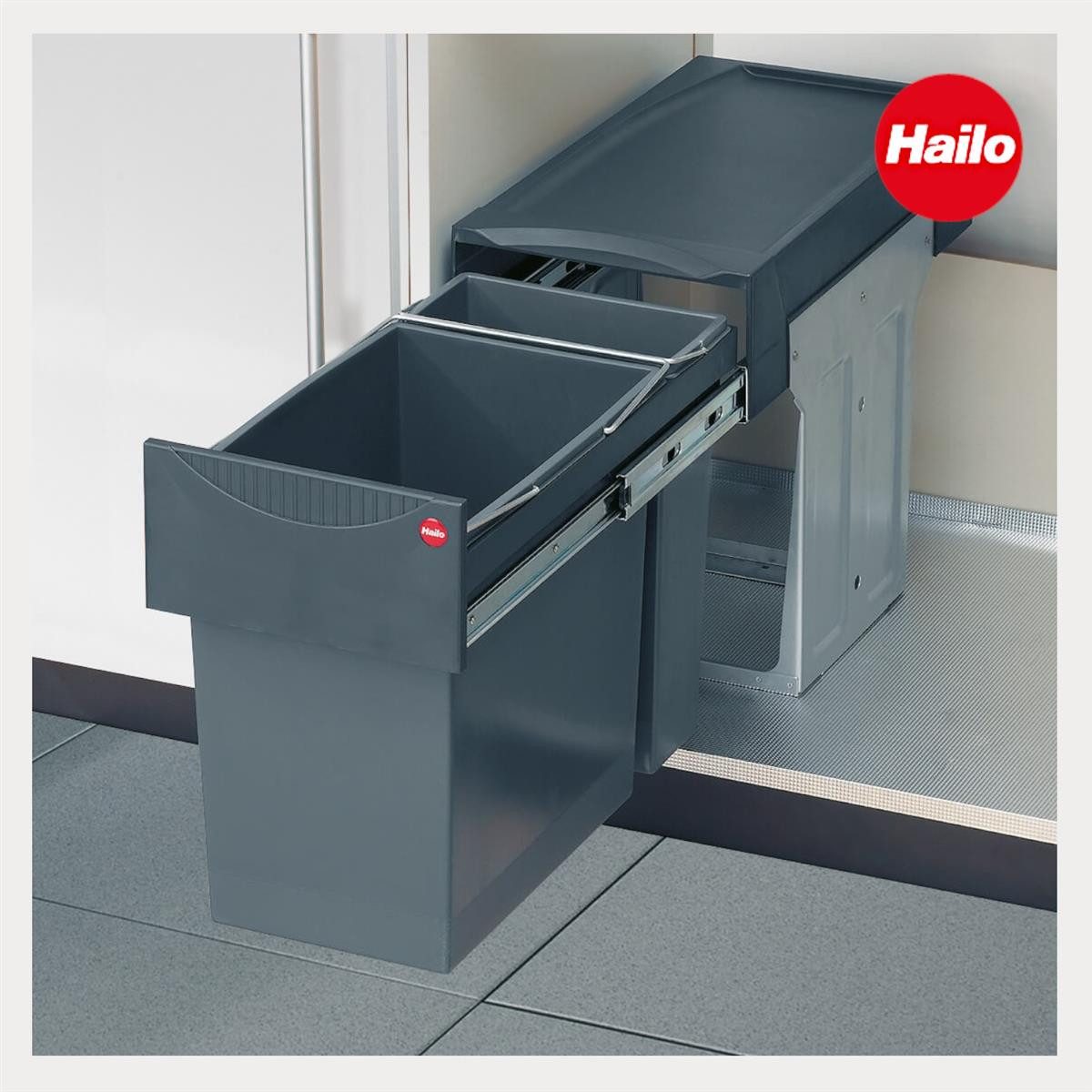 Hailo Einbaumülleimer Hailo Abfallsammler 3666111 TA Swing Tandem 24 + 7 Liter, für Schrankbreite ab 300 mm mit Drehtür