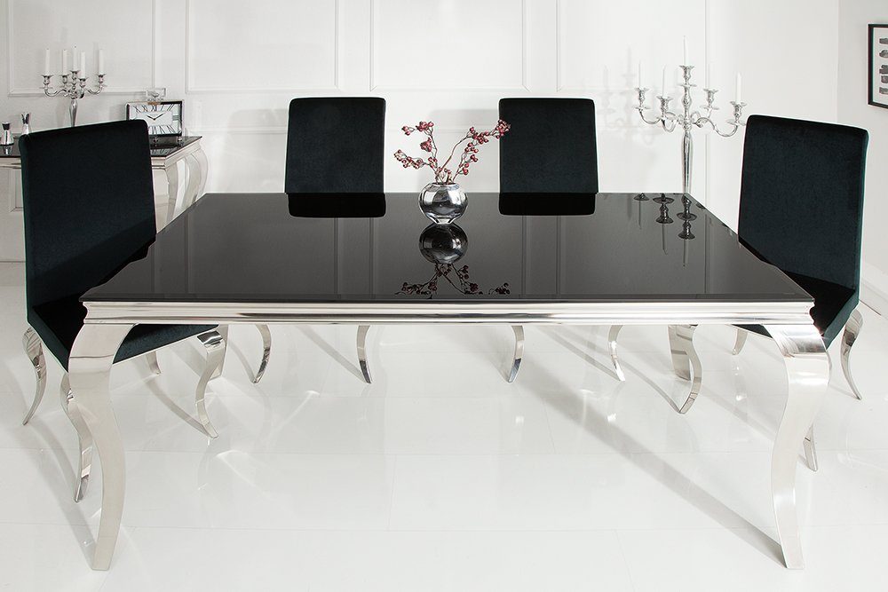 riess-ambiente Esstisch MODERN BAROCK 180cm schwarz, Tischplatte aus Opalglas · Edelstahl-Beine