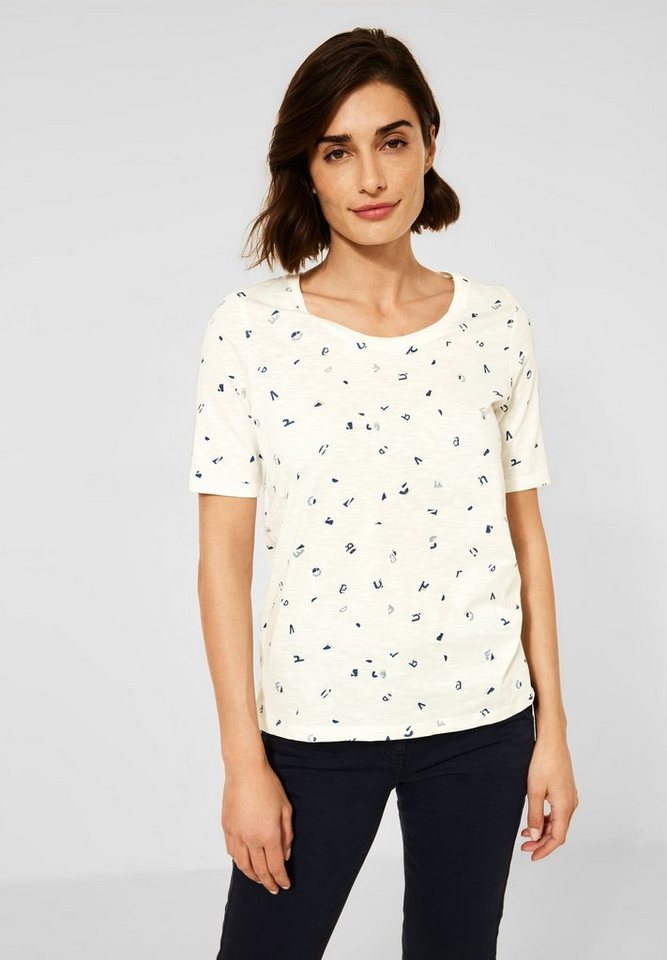 Cecil T-Shirt Cecil T-Shirt mit Minimalprint in Vanilla White (1-tlg)  Locker geschnitten, Maße bei Größe M ca.: Länge 68 cm, Brust 108 cm,  Saumweite 108 cm