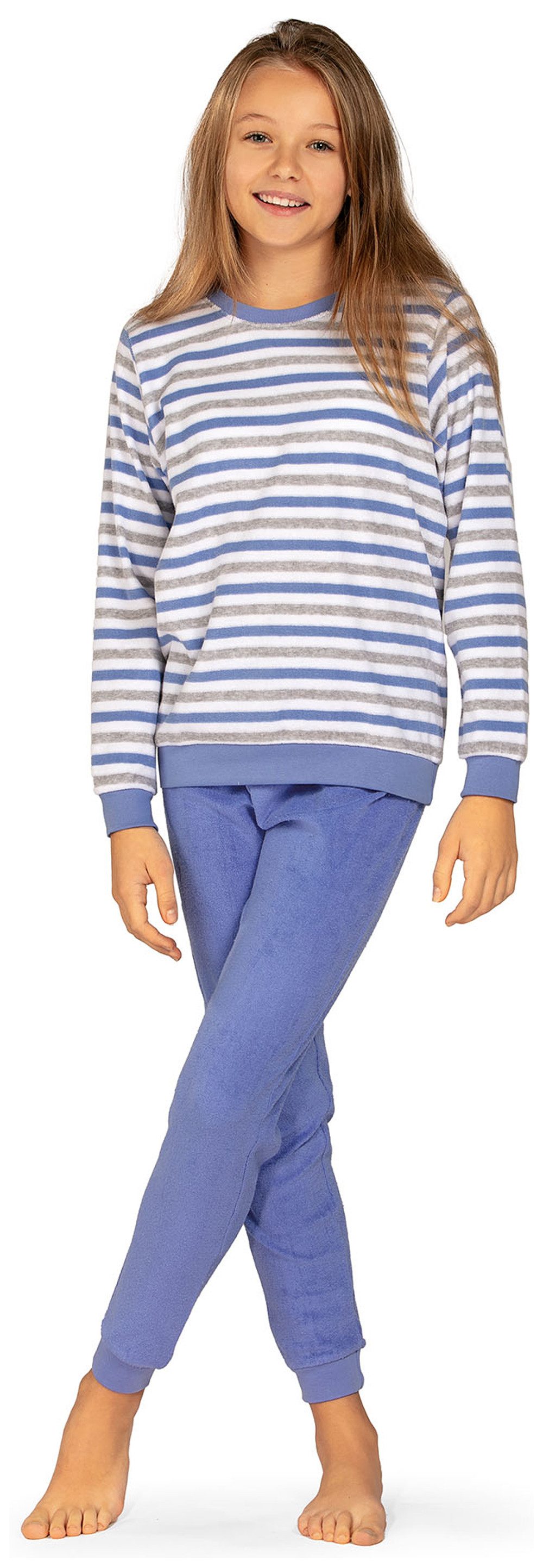 comtessa Schlafanzug Comte Kids (Set, 2 tlg., 2-teilig) Mädchen Pyjama Frottee lang Langarm Baumwolle Ringel