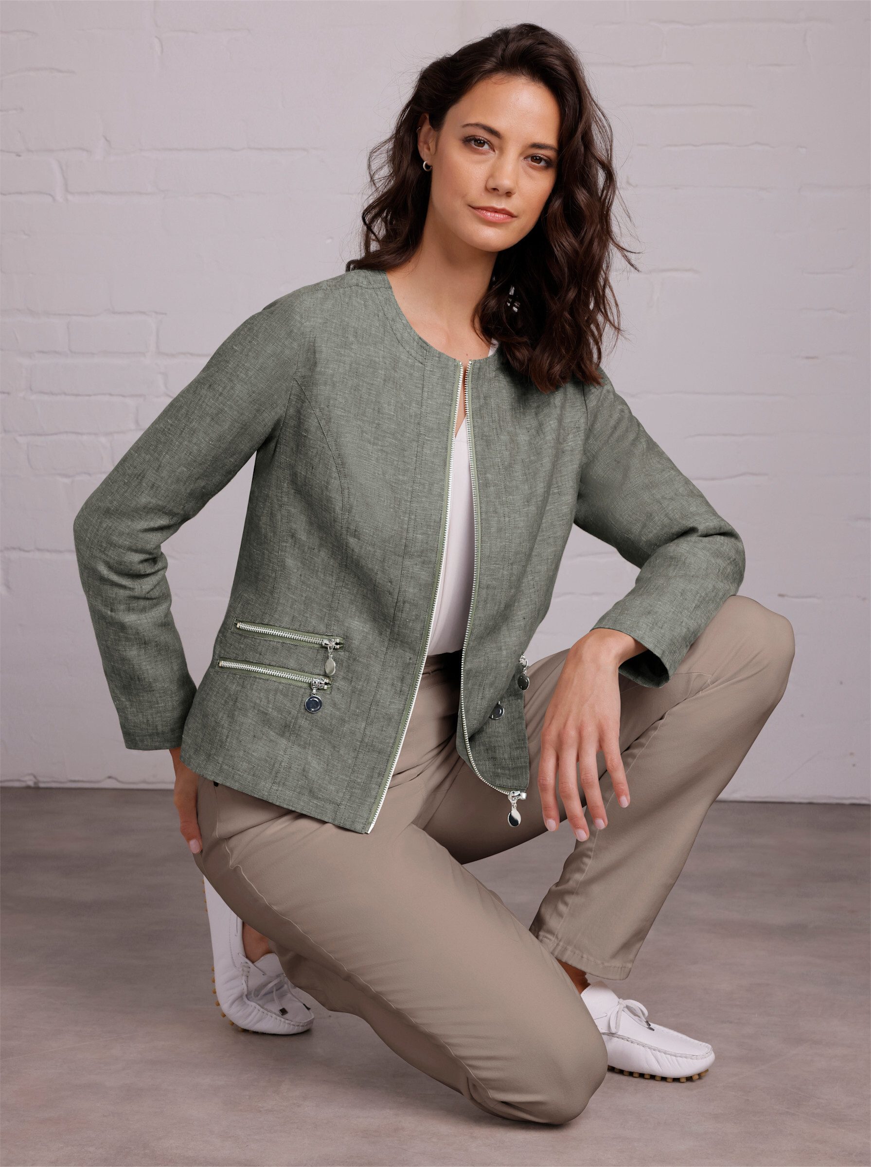 creation L Blusenblazer Leinen-Blazer Langarm