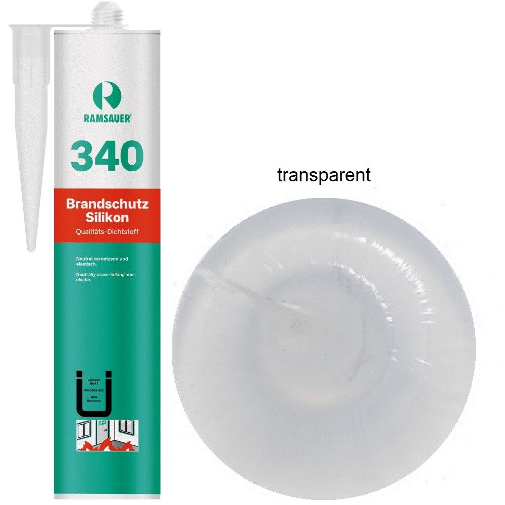 Ramsauer Dichtstoff Ramsauer 340 Brandschutz B1 Silikon 310ml Kartusche transparent, gebrauchsfertig, 25 % zulässige Gesamtverformung