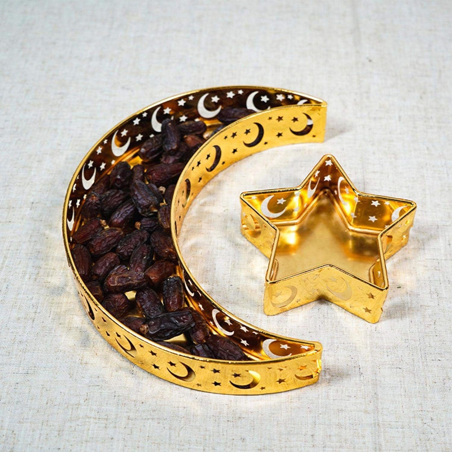 Jormftte Tablett Muslim Eid Food Tray,Moon Star Form Tablett,für Home Deko Gold, Weiß2