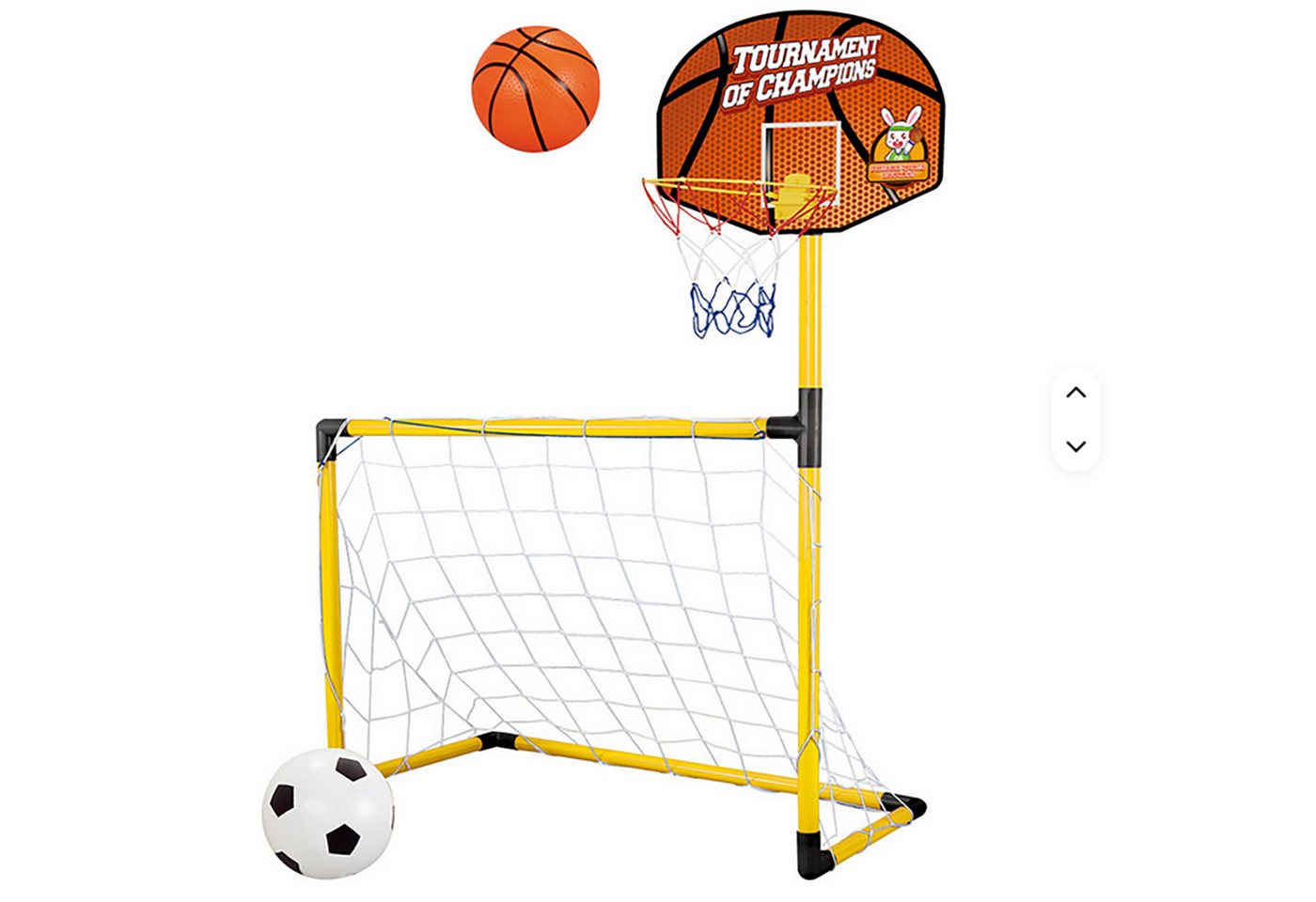 TruWare Fußballtor 2-in-1 Fußballtor & Basketballkorb für Kinder – Outdoor Sportspiel (Set mit Bällen, Pumpe & Netz, Für drinnen & draußen)