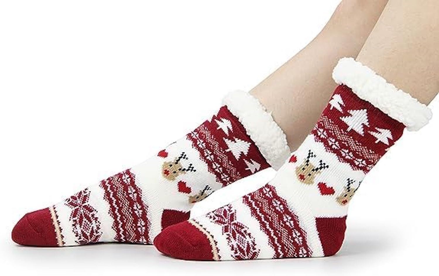 Ramona Lippert Kuschelsocken Weihnachtssocken rot Haussocken Socken Damen gefüttert Gr. 35-41
