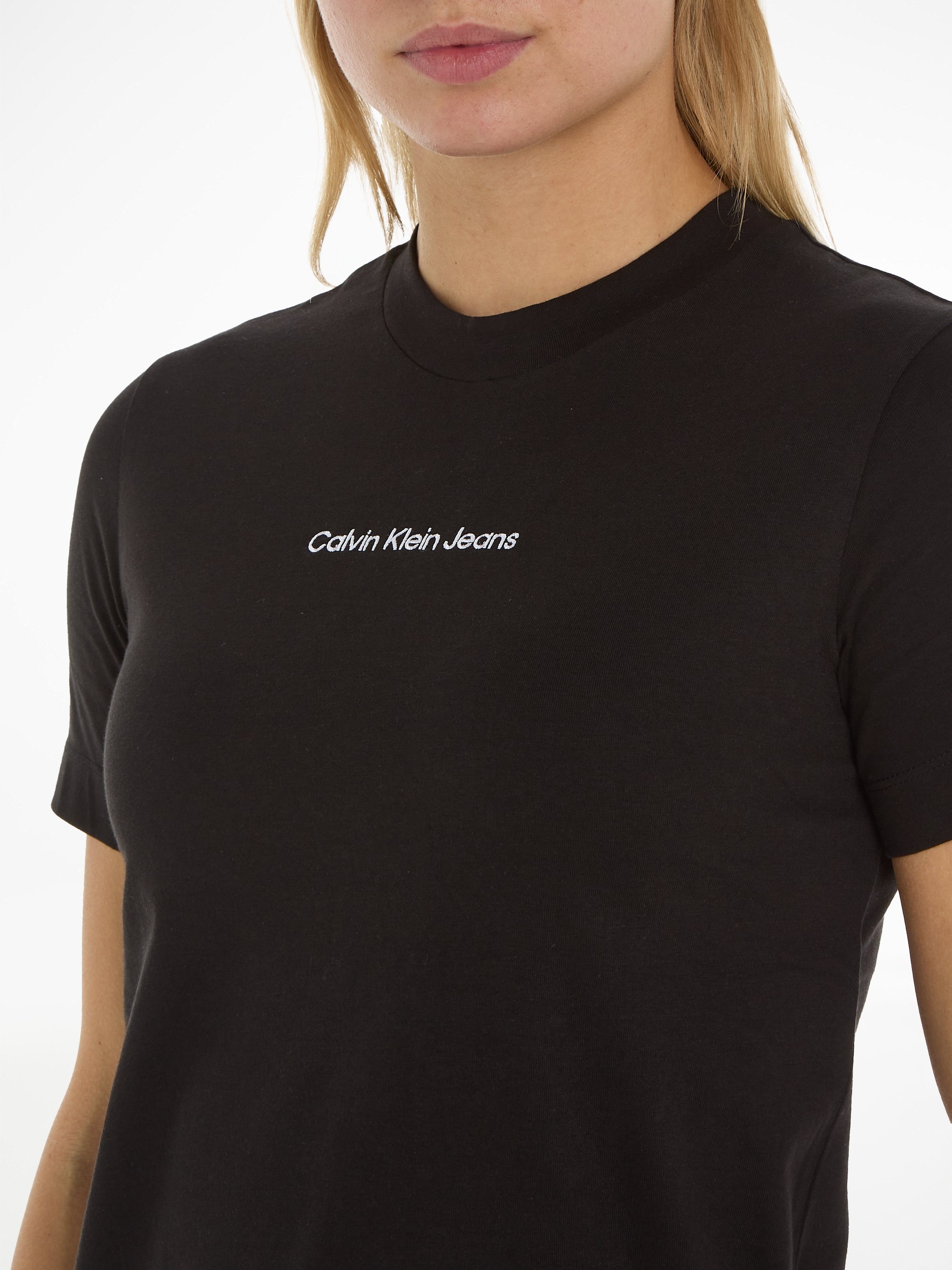 mit Jeans Ck STRAIGHT T-Shirt TEE Calvin Klein Markenlabel Black INSTITUTIONAL