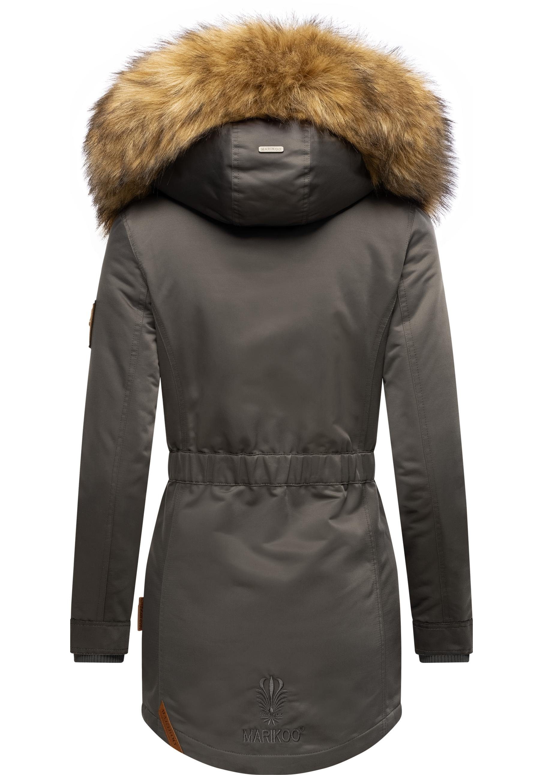 Marikoo Wintermantel Sanakoo schicker Damen Kurzmantel mit Kunstfellkapuze