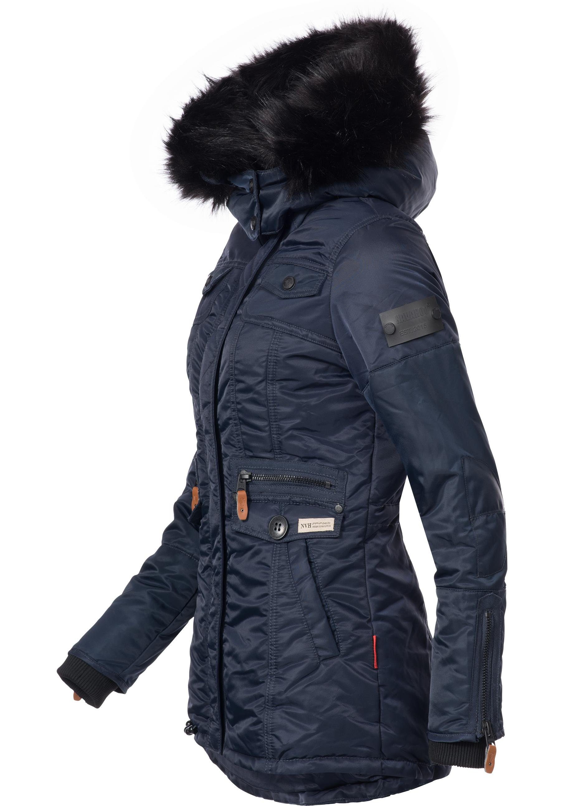 blau Navahoo mit warmer Kunstfellkapuze Winterparka Schätzchen Steppmantel