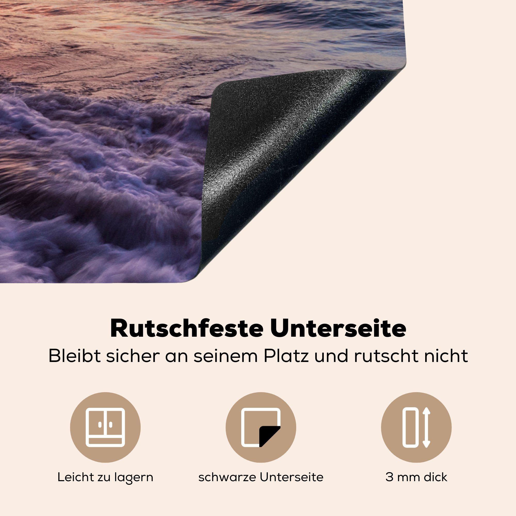 (1 den 81x52 Seychellen, Vinyl, tlg), Herdblende-/Abdeckplatte die Ceranfeldabdeckung MuchoWow für küche, auf Induktionskochfeld Schutz cm, Sonnenuntergang