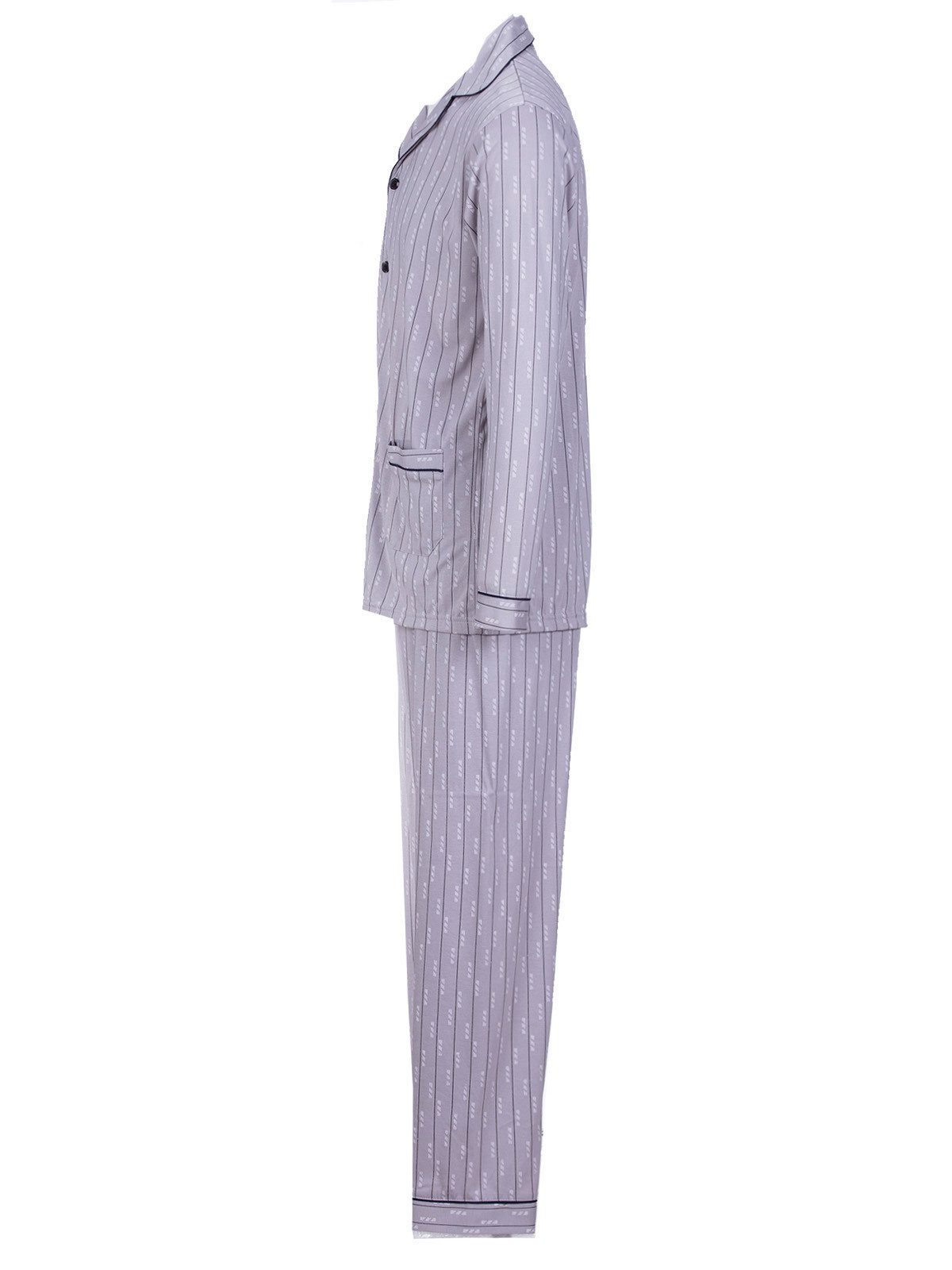 Lucky Pyjama Langarm- elegante Streifen farbliche Paspel Hemdkragen 2 Taschen – Bild 4 von 5