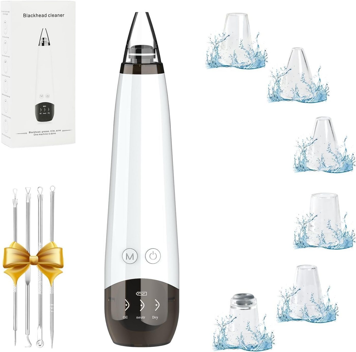 Forrlite Porenreiniger Porenreiniger, Mitesserentferner, Porensauger, 6 Saugköpfen, Gesichtsporenreiniger, Tiefenreinigung,USB-aufladbar, weiß,Komedonen-Extraktor, Vakuum Beauty Hautpflegegerät mit 3 Modi,für Verschiedene Hauttypen