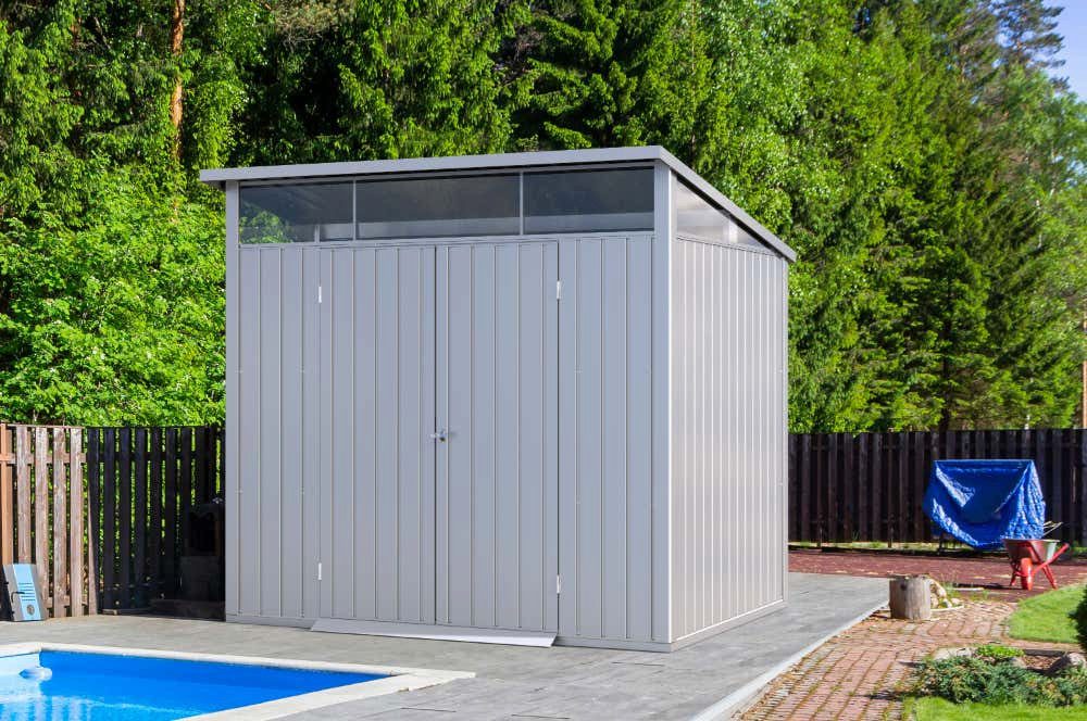 DURAMAX Gerätehaus DURAMAX Metall-2,5x2m Doppeltür, BxT: 250x200 cm, in Silber mit 0,5mm Wandstärke