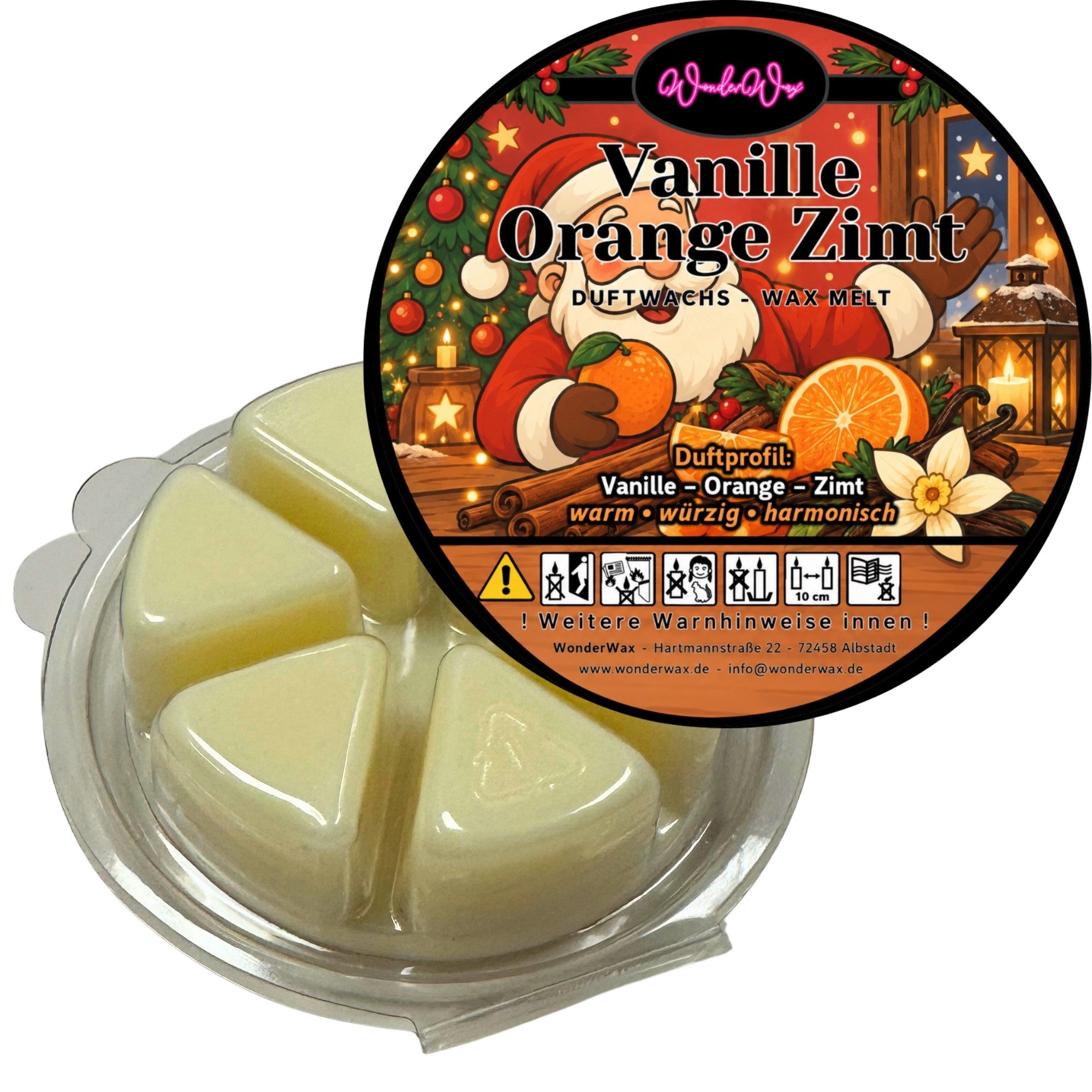 WonderWax Duftwachs WonderWax® Duftwachs Weihnachten 6 Ecken, (Spicy Vanille Orange Zimt), Duftrichtung: Spicy Vanille Orange Zimt