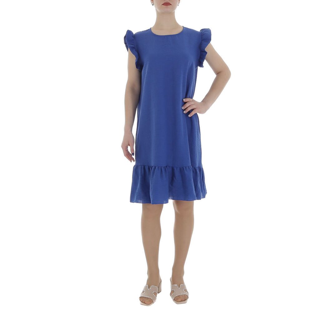 Ital-Design Sommerkleid Damen Freizeit (86164362) Rüschen Kreppoptik/gesmokt Minikleid in Blau