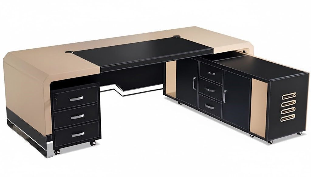 JVmoebel Eckschreibtisch Eckschreibtisch in Grau Modernes Design aus MDF und Edelstahl SOFORT (Eckschreibtisch), Made in Europa