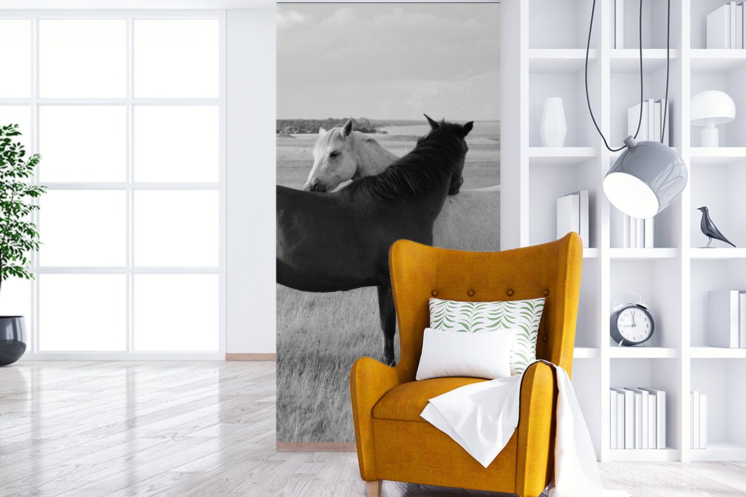 St), für Landleben, MuchoWow Tiere - Pferde Schlafzimmer Wohnzimmer Matt, Vliestapete Küche, - - Porträt Schwarz-Weiß (2 Fototapete - bedruckt, Fototapete