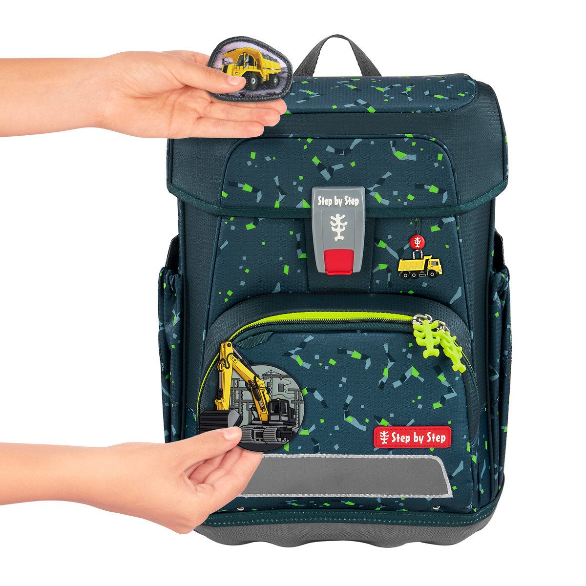 Step by Step Schulranzen MAGIC MAGS, Bagger Rocco 3-teilig (3-teilig), Motivanhänger, Glücksbringer