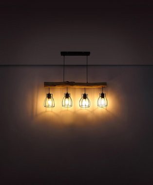 bmf-versand Hängeleuchte LED Hängelampe Esszimmer Holzbalken Hängeleuchte Schwarz Metall mit, Leuchtmittel, 4 flammig, LED wechselbar, Warmweiß, Pendelleuchte, Pendellampe, Wohnzimmer, Schlafzimmer, Küche, Flur