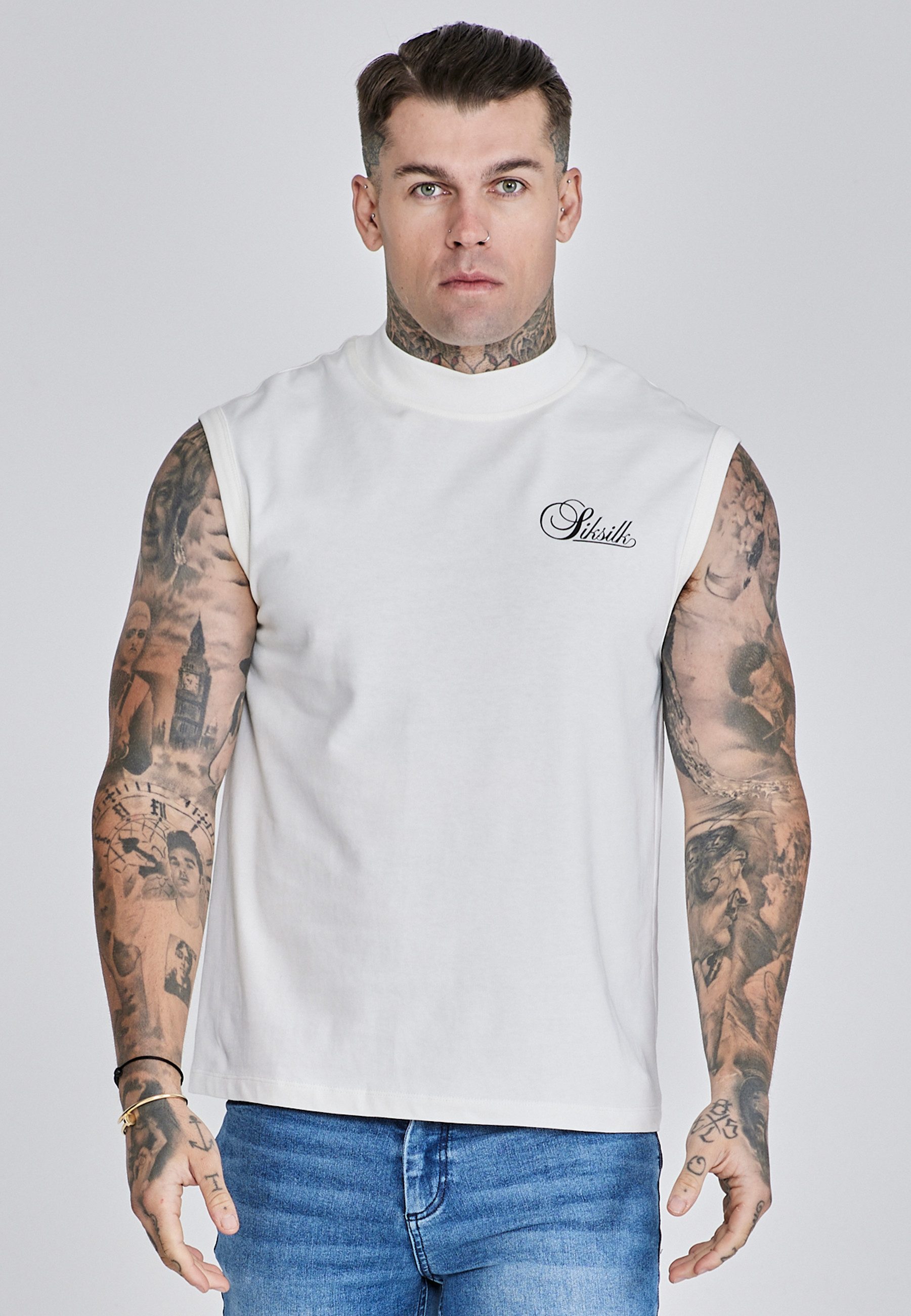 Siksilk Tanktop SikSilk Herren Ecru Ärmelloses T-Shirt