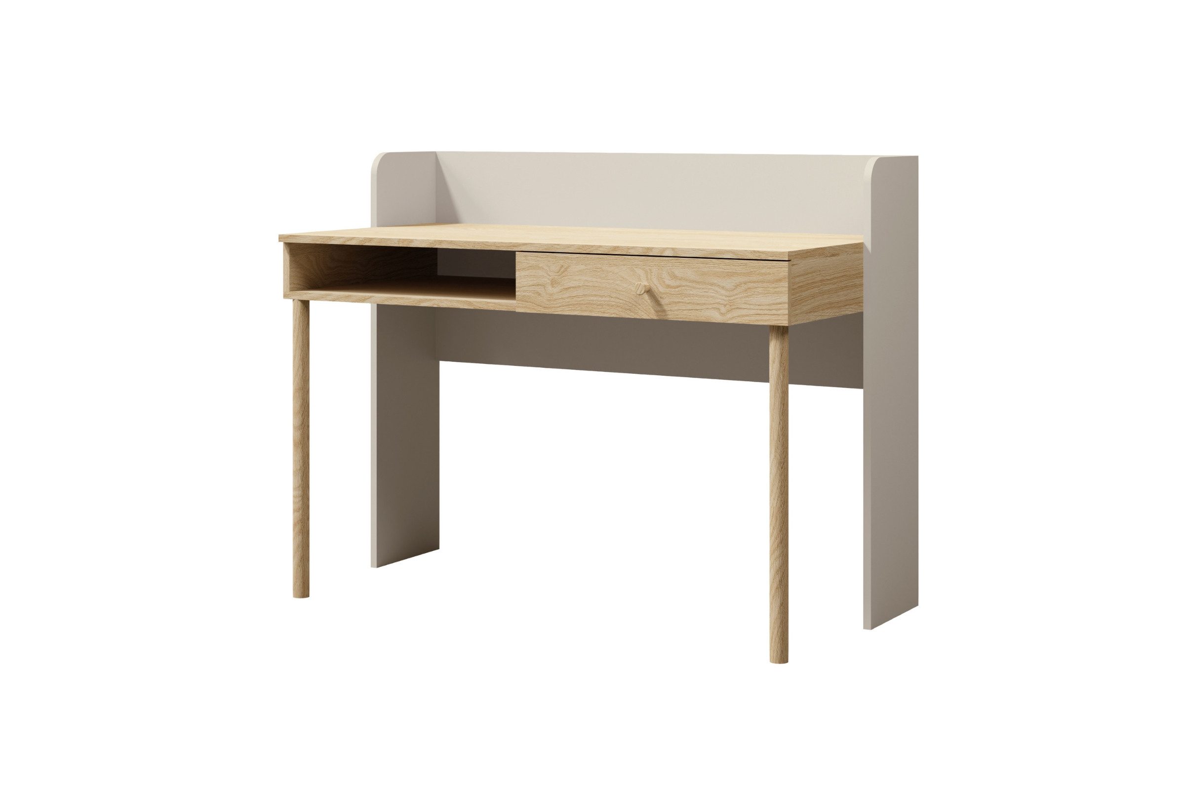 Deine Möbel 24 Schreibtisch YOGI 11 Kinderschreibtisch Sideboard 124 cm breit (inkl. 3 Schubladen, 2-St., Set), Kinderzimmer Jugendzimmer Graubeige Geölte Eiche Eukalyptus Koralle